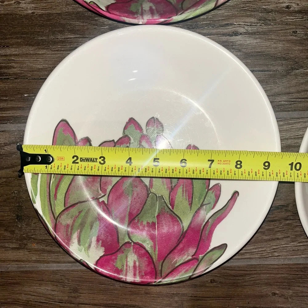 Crate and Barrel Floral Artichoke Ceramic Bowls 9.5”  (Set of 4)